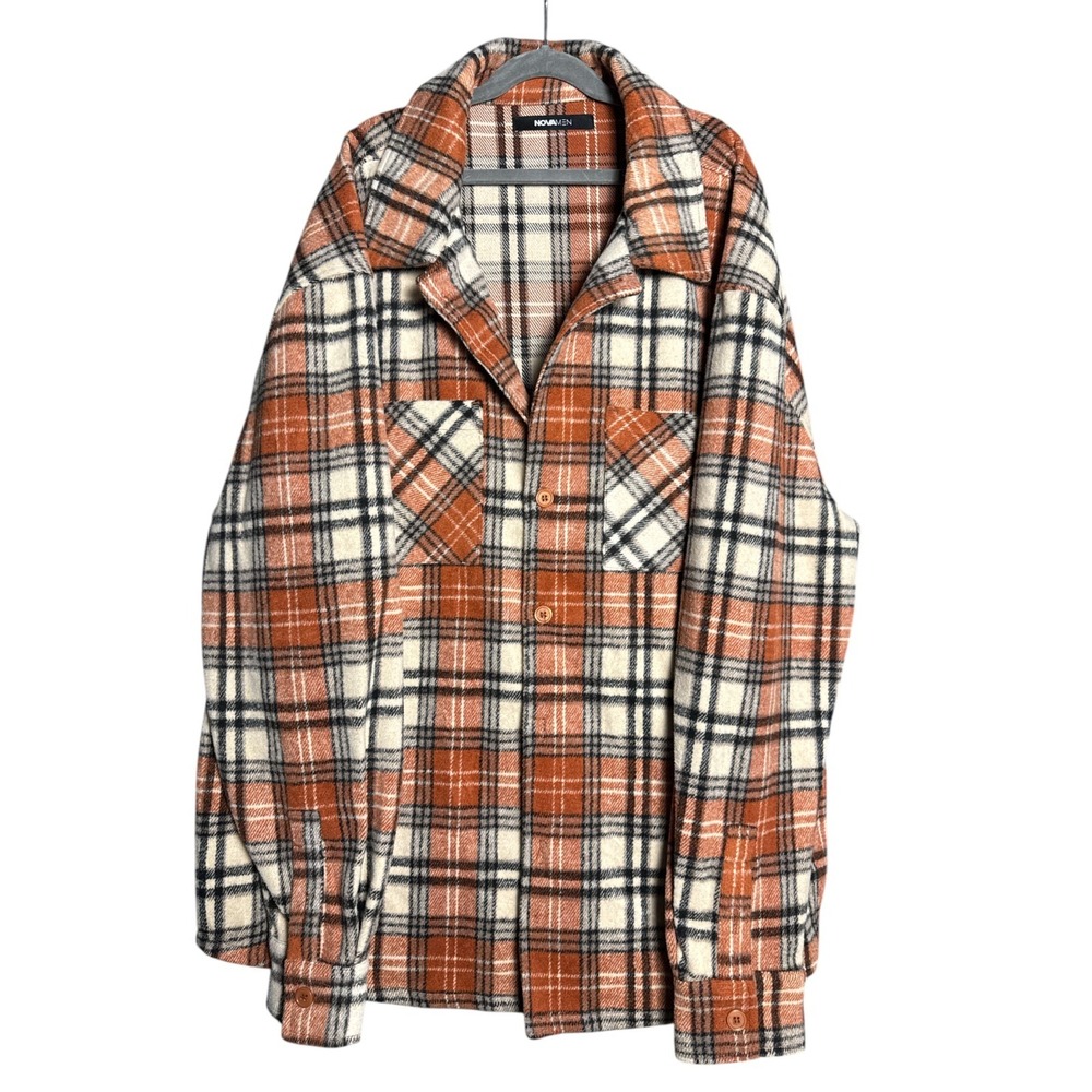 Fashion Nova Men Heavyweight Flannel Button Up Rust Combo‎ Oversized XL Preowned